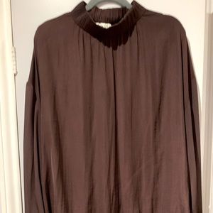 Burgundy Brown ruched collar & cuffs top f/ Prologue XXL, great for work!